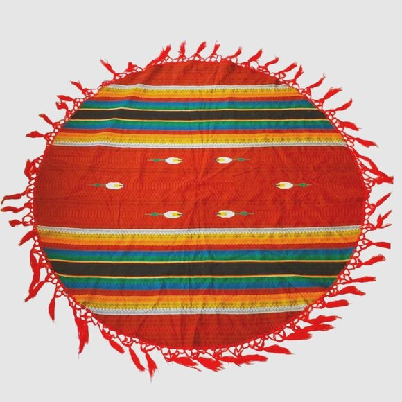 Fiesta Red Mexican Round Table Cloth Textile Cinco de Mayo 59
